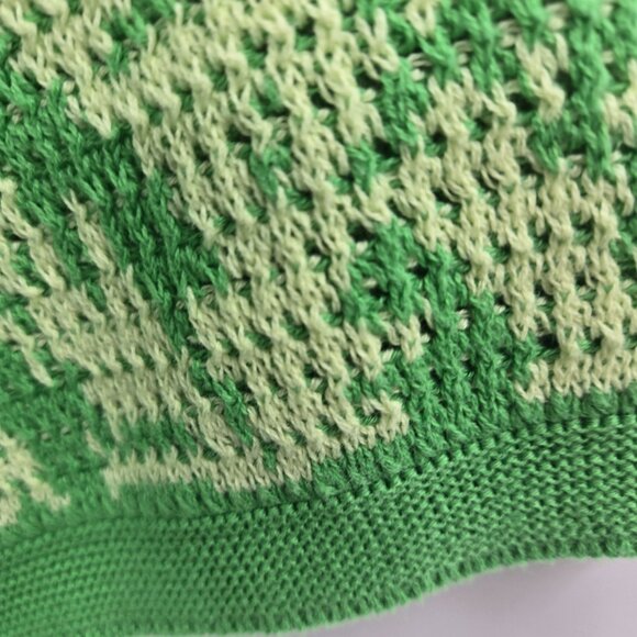 Massive Luxury Green Open Knit Crochet Polo Button Front Short Sleeved Top - Picture 7 of 14